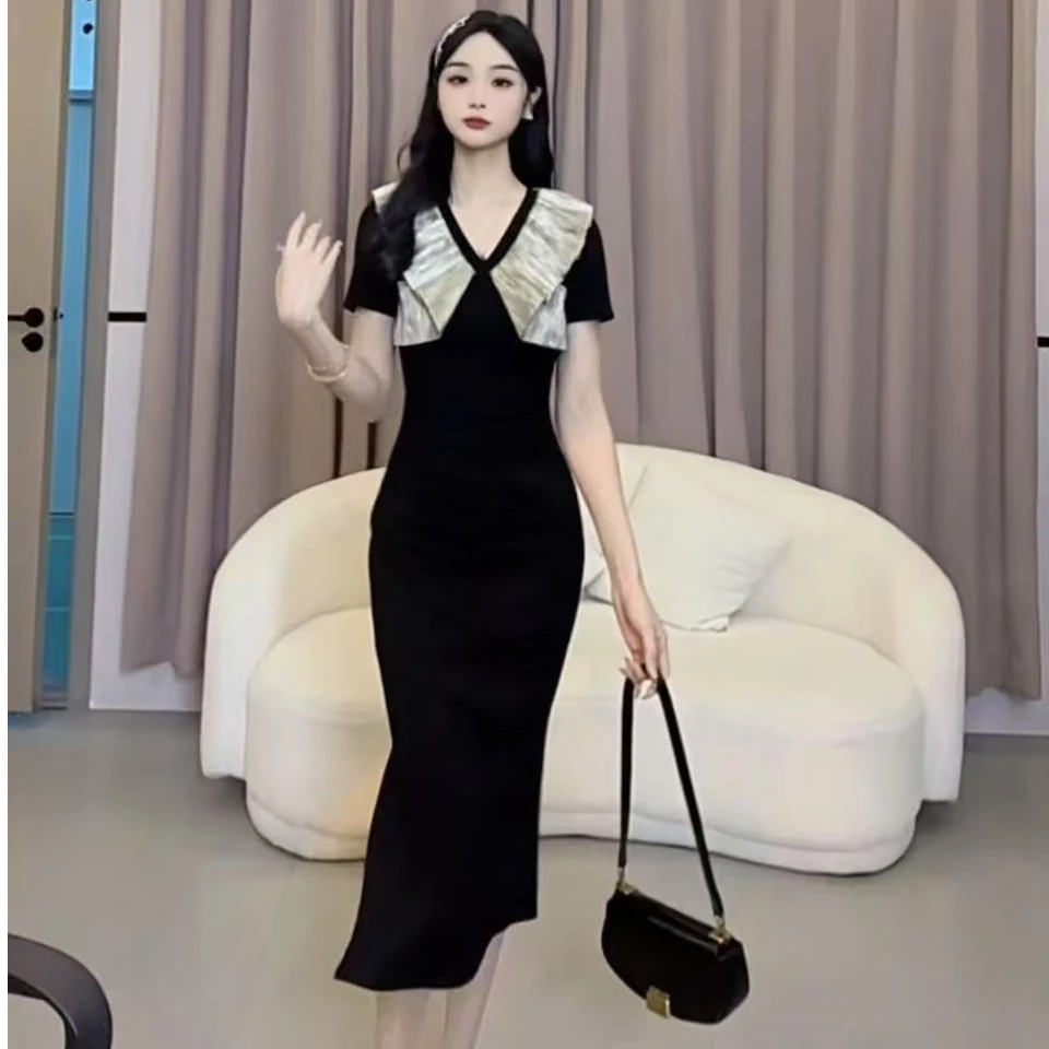 【蛋蛋】夏季新款法式拼接复古轻熟风收腰时尚连衣裙YYMXM50514