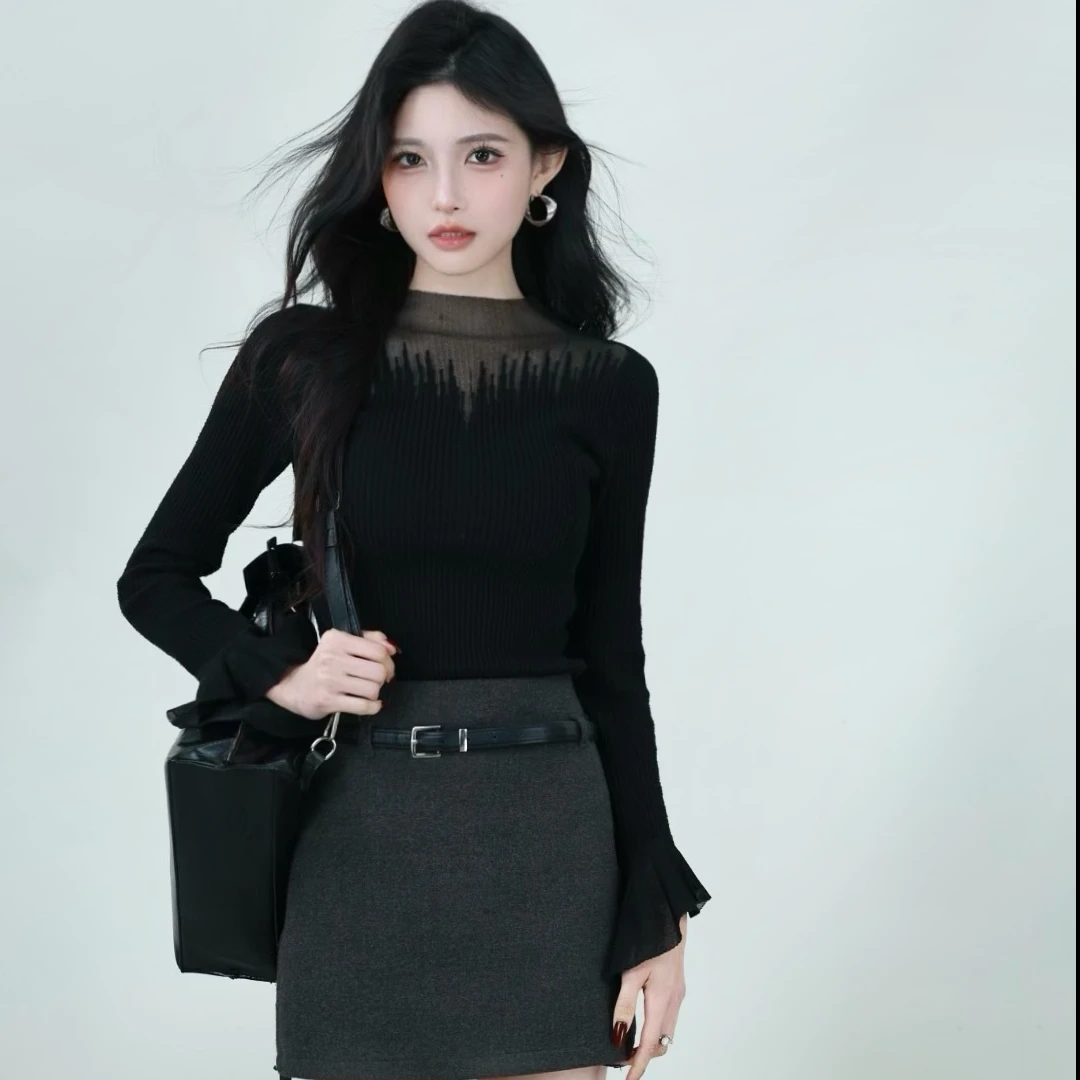CHUCHU黑色秋冬毛衣内搭秋季XMZH5545