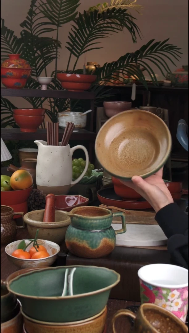 碗微瑕景德镇手工高温餐具铜红面碗