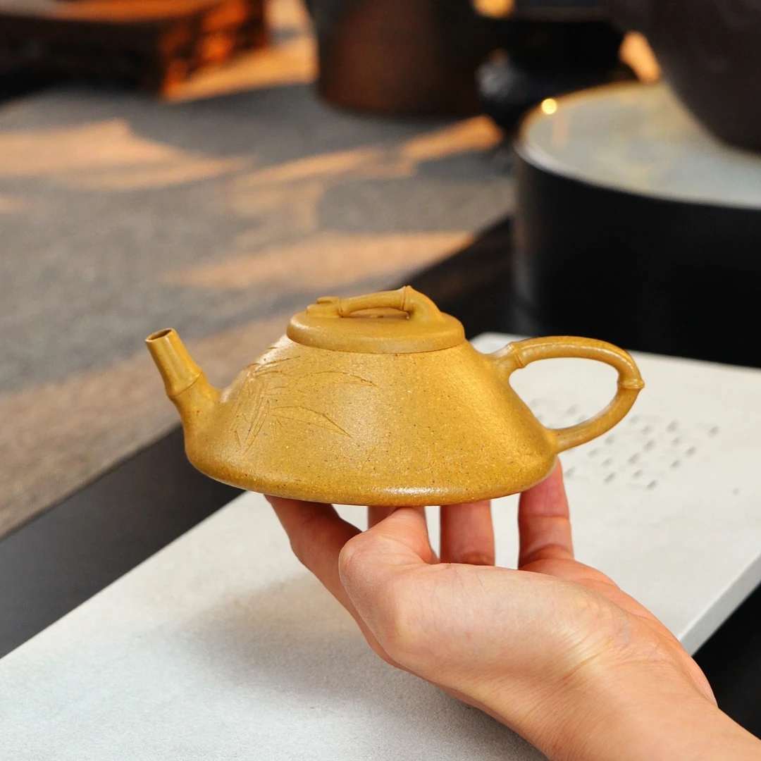 宜兴原矿紫砂壶精美茶壶 精工手工 黄金段泥【竹瓢】110毫升
