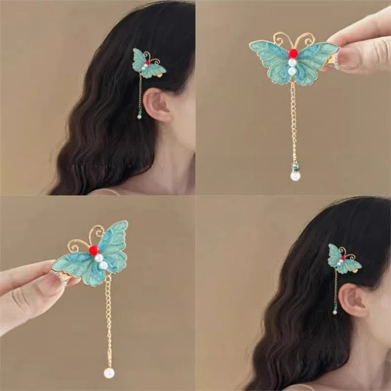新中式蝴蝶珐琅发夹2025新款后脑勺汉服配饰侧边夹高级感发饰头饰