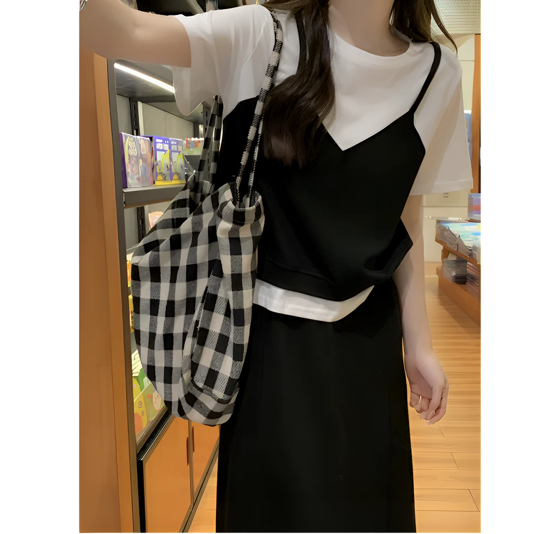 1304时尚宽松设计感假两件运动休闲两件套