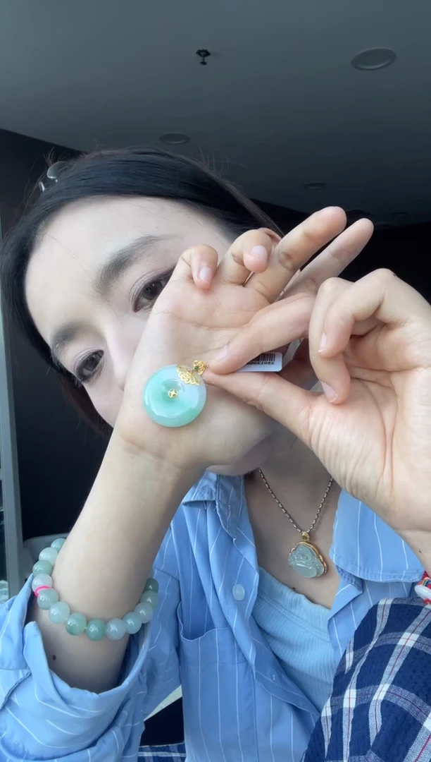 吊坠(不含链)18K金镶嵌翡翠天然缅甸A货翡翠