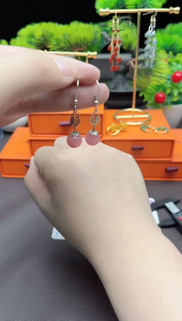 玛瑙/玉髓耳饰银S925镶嵌426