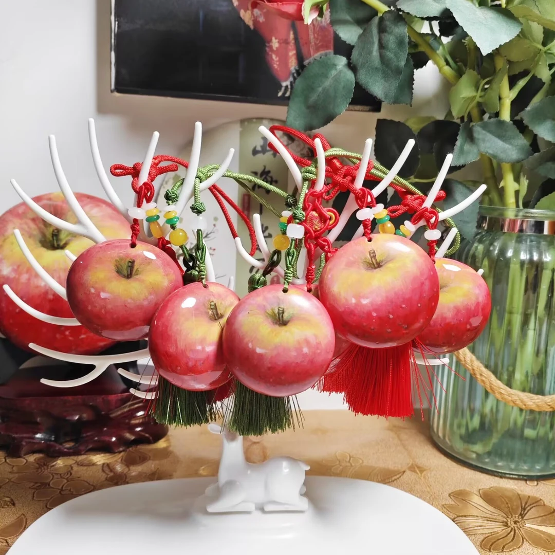 纯手绘写实石头画苹果挂件创意车挂艺术摆件