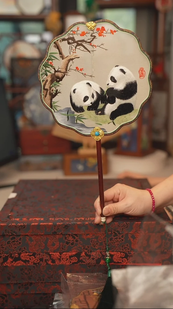 扇子团扇 绣花双面非遗