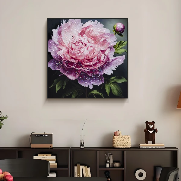 益师傅属5号】花开富贵牡丹花晶瓷镶钻客厅卧室玄关餐厅挂画花6060