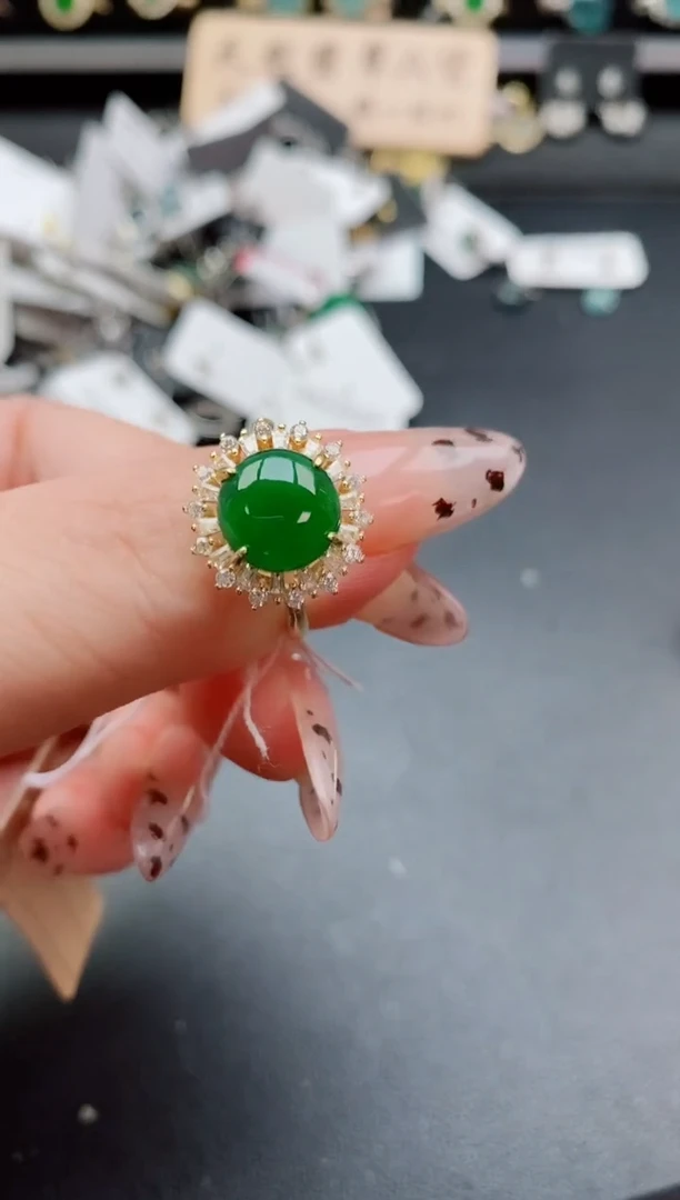 银S925镶嵌戒指翡翠1