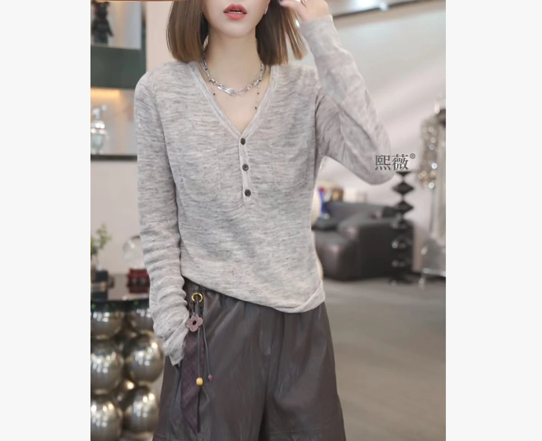 熙薇【学院格调】2025早秋新款时尚轻奢百搭气质长袖上衣H3857