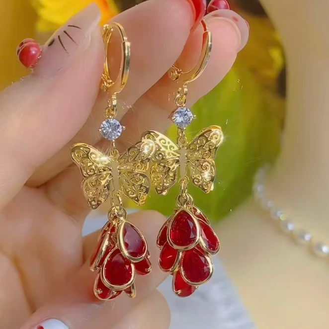 铜合金合成锆石耳饰 时尚气质小众优雅百搭耳环136