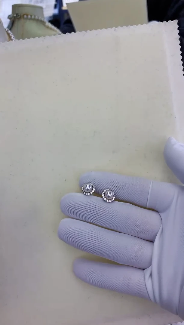 银S925镶嵌饰品海水珍珠太阳花耳钉