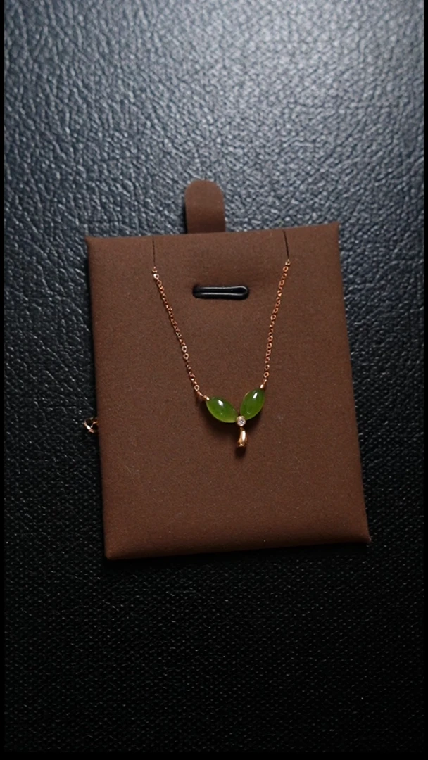 颈饰18K金镶嵌和田玉萌芽套链