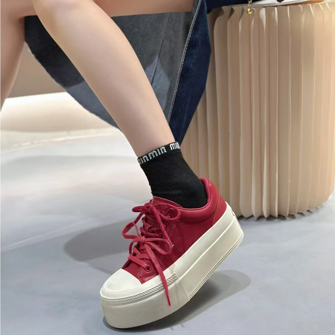 Princess Roche【设计师款】秋增高系带小白鞋真皮擦色复古百搭女鞋