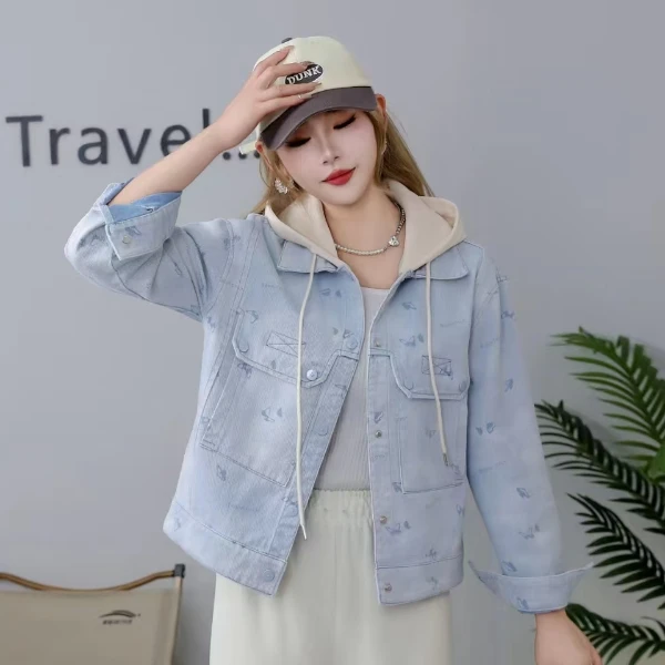 【高品质】【必入】春季时尚百搭糖果色连帽女牛仔休闲短款外套A12