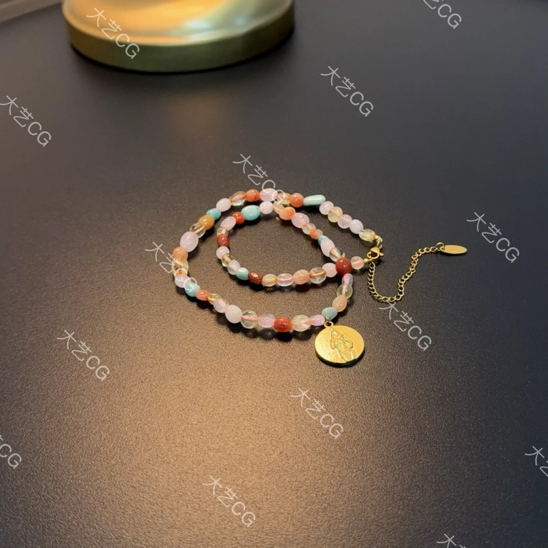 合金石英石项链 彩色项链珠串夏日颈链海边配饰NEGlc 0573