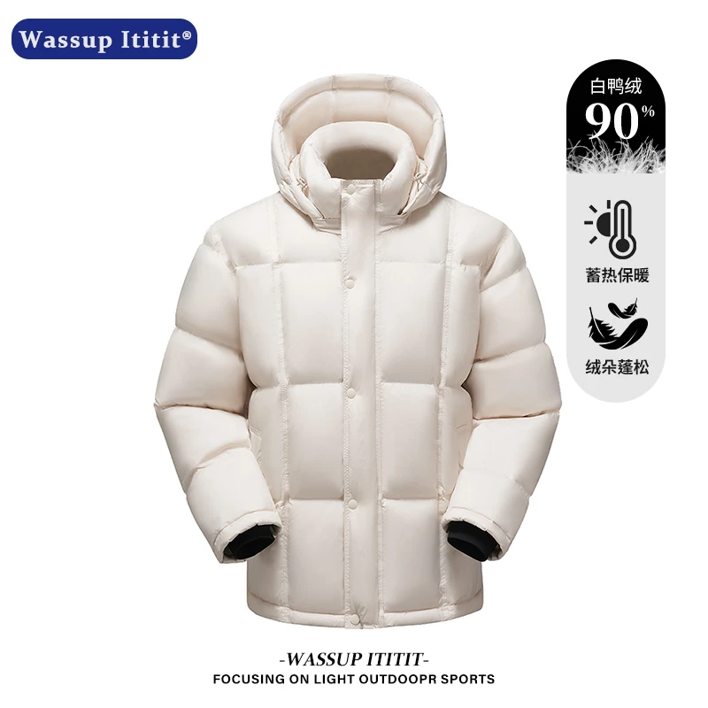 WASSUP ITITIT冬季保暖羽绒服纯色连帽面包服户外新款上衣外套男