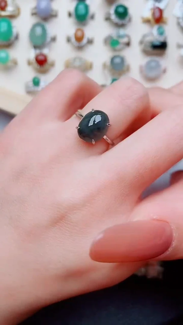 银S925镶嵌戒指翡翠...