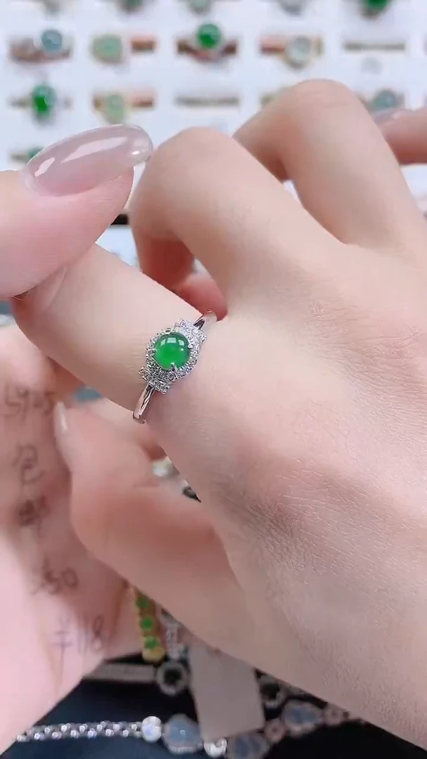 银S925镶嵌戒指翡翠天然翡翠