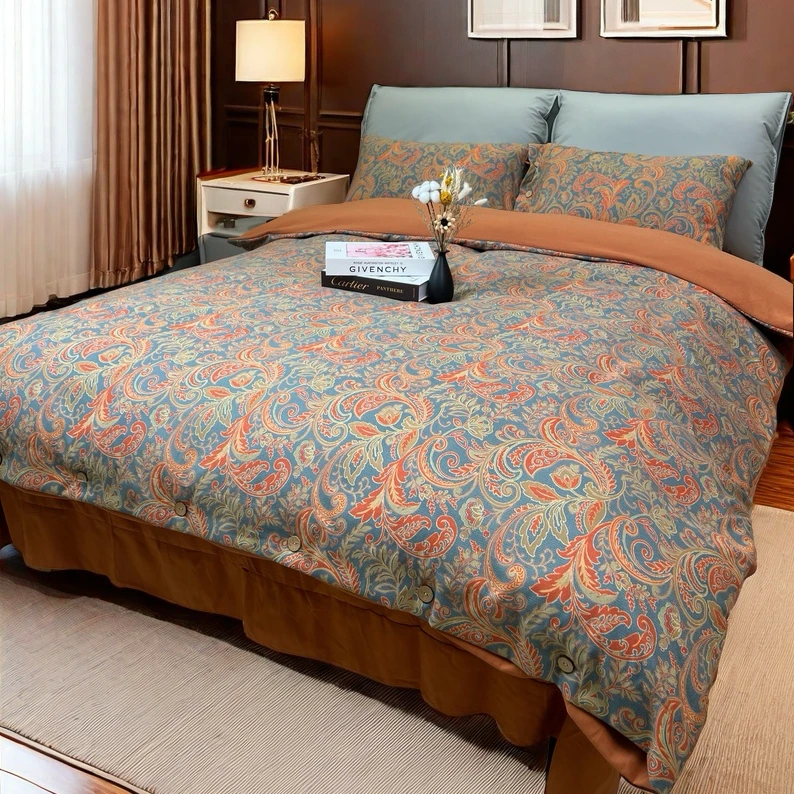 【加大款】2025新款轻奢复古印花欧式双层纱加厚磨毛四件套--凤舞