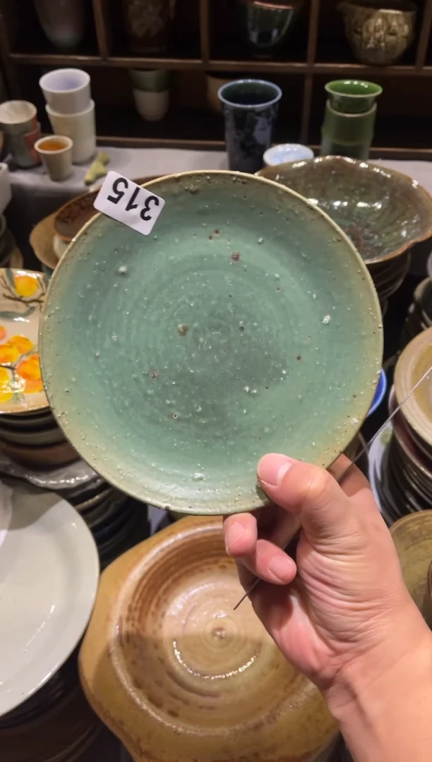 【闪购商品】瓷片315 粗陶绿色小盘1个