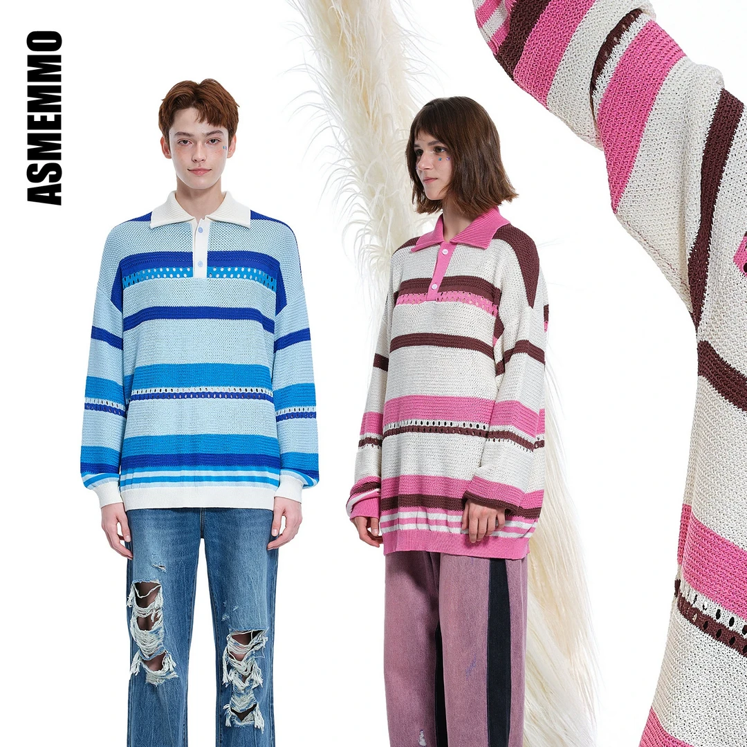 启世录TIWILLTANG“漫步樱花岛”撞色破洞长袖毛衫毛衣