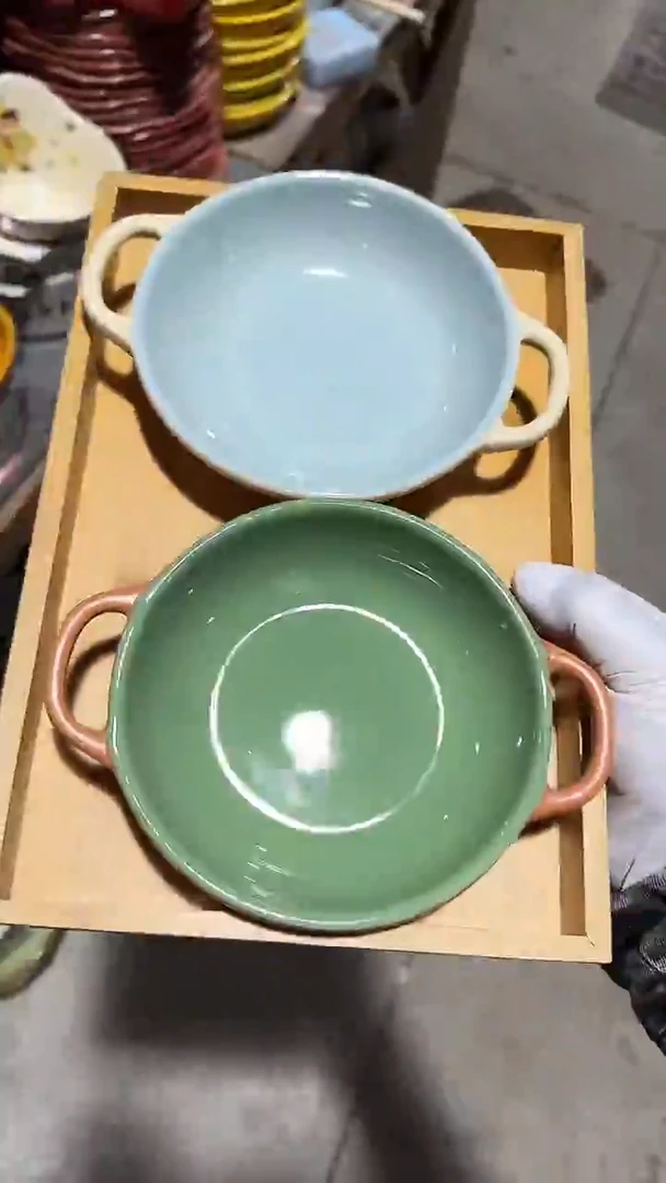 陶瓷2个大号双耳盘微瑕 凑满20元包邮