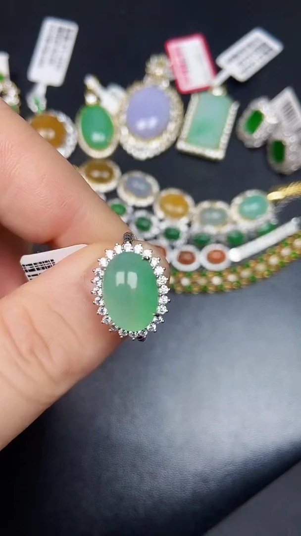 银S925镶嵌戒指翡翠3750