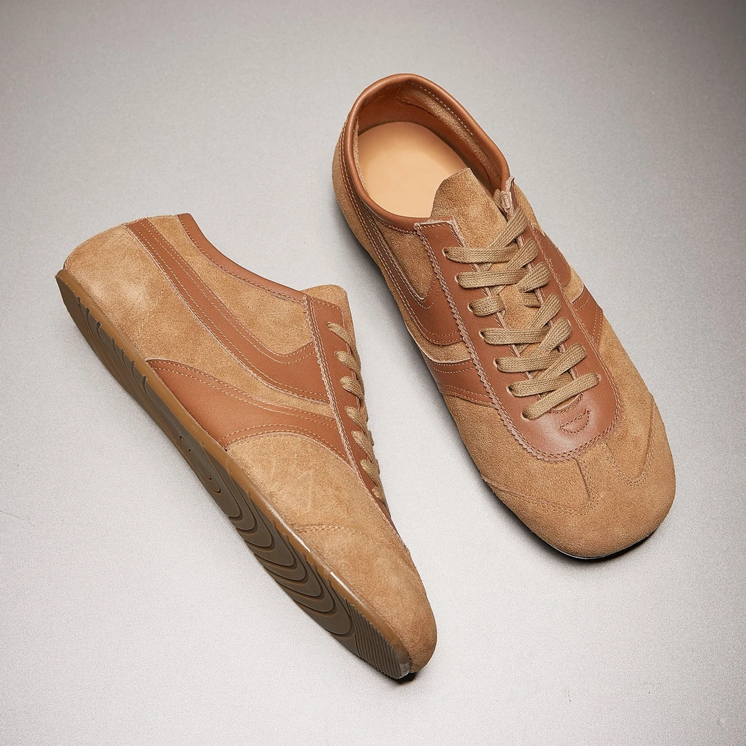 德训鞋男款复古拼色运动休闲鞋真皮百搭潮流头层牛皮反绒皮阿甘鞋