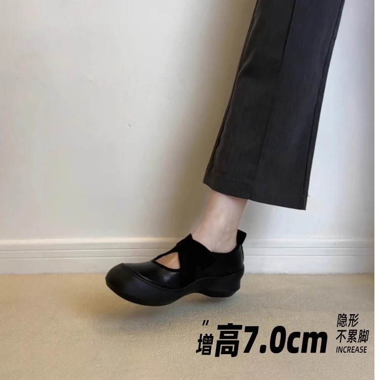【万达撤柜】复古软底厚底内增高女百搭小单鞋通勤5cm玛丽珍鞋