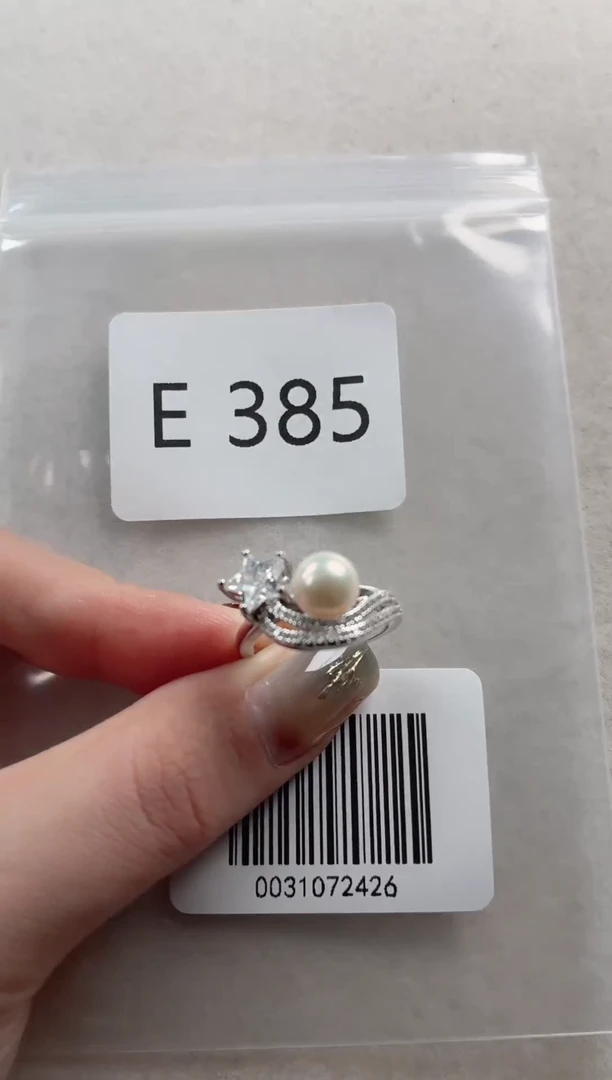 银S925镶嵌戒指淡水珍珠E385