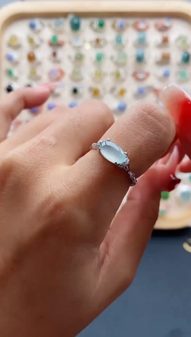 【闪购商品】翡翠戒指银S925镶嵌缅甸天然A货翡翠111 5+5