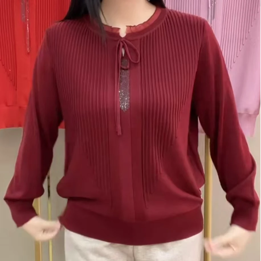 中老年新款时尚洋气针织衫红色