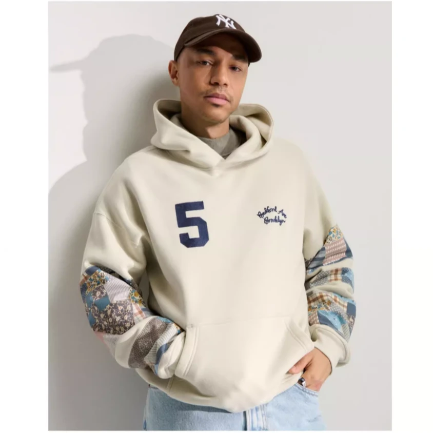 AF男装25春季新款抓绒美式复古泽西风宽松拼接连帽卫衣KI122-5402