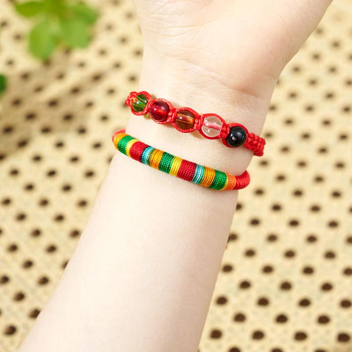 端午节五彩绳五行金刚手链五色珠编织红绳五彩手绳民族风转运珠