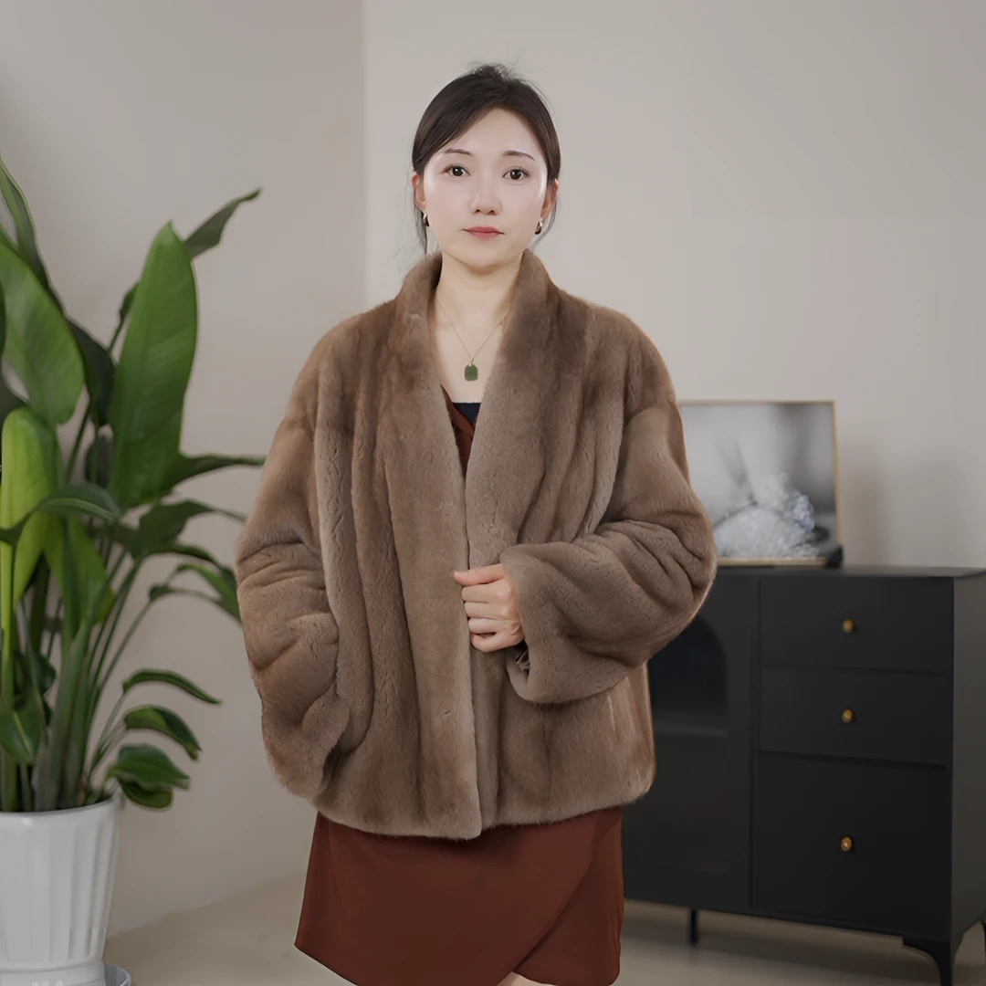 【SK/圣科】60冬季百搭V领女士母貂女款简约风时尚水貂外套