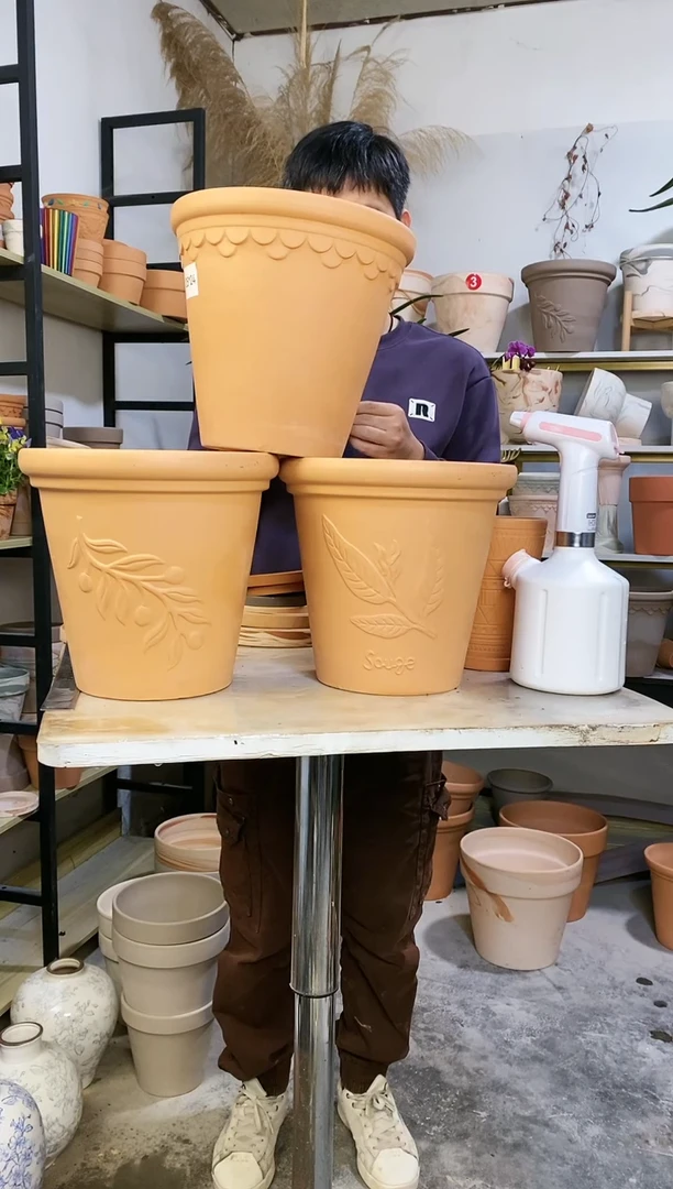 【闪购商品】红陶25*23红陶浮雕3图案 3盆无托