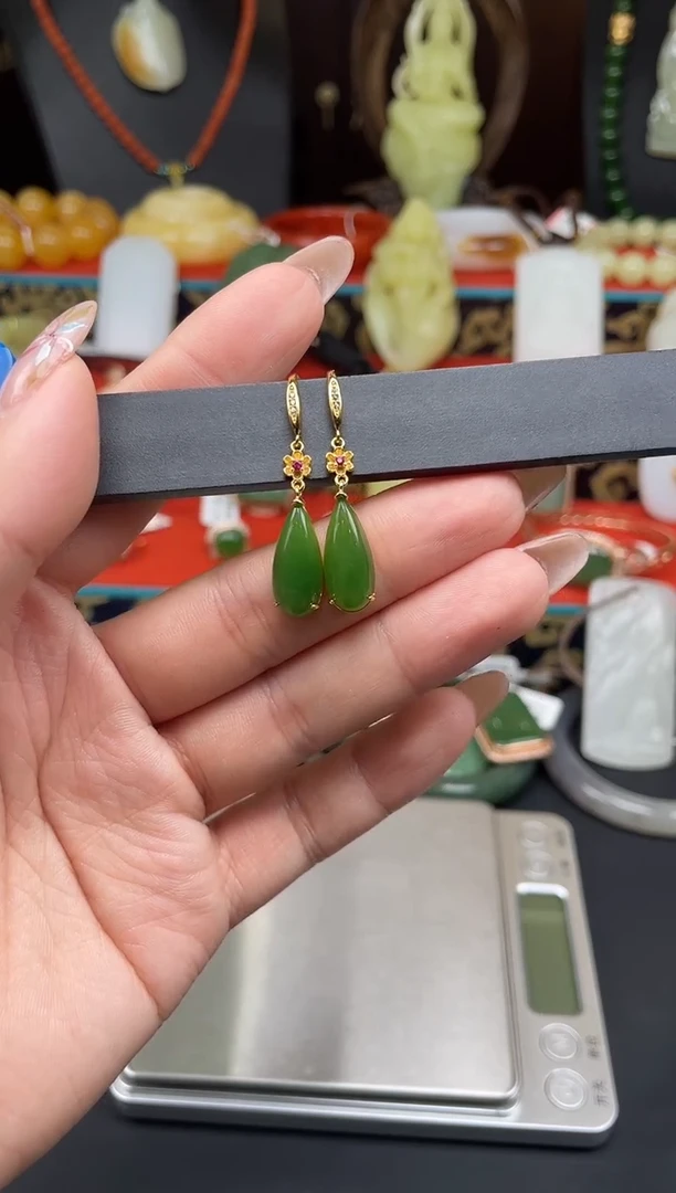 和田玉银S925镶嵌耳饰耳饰a027