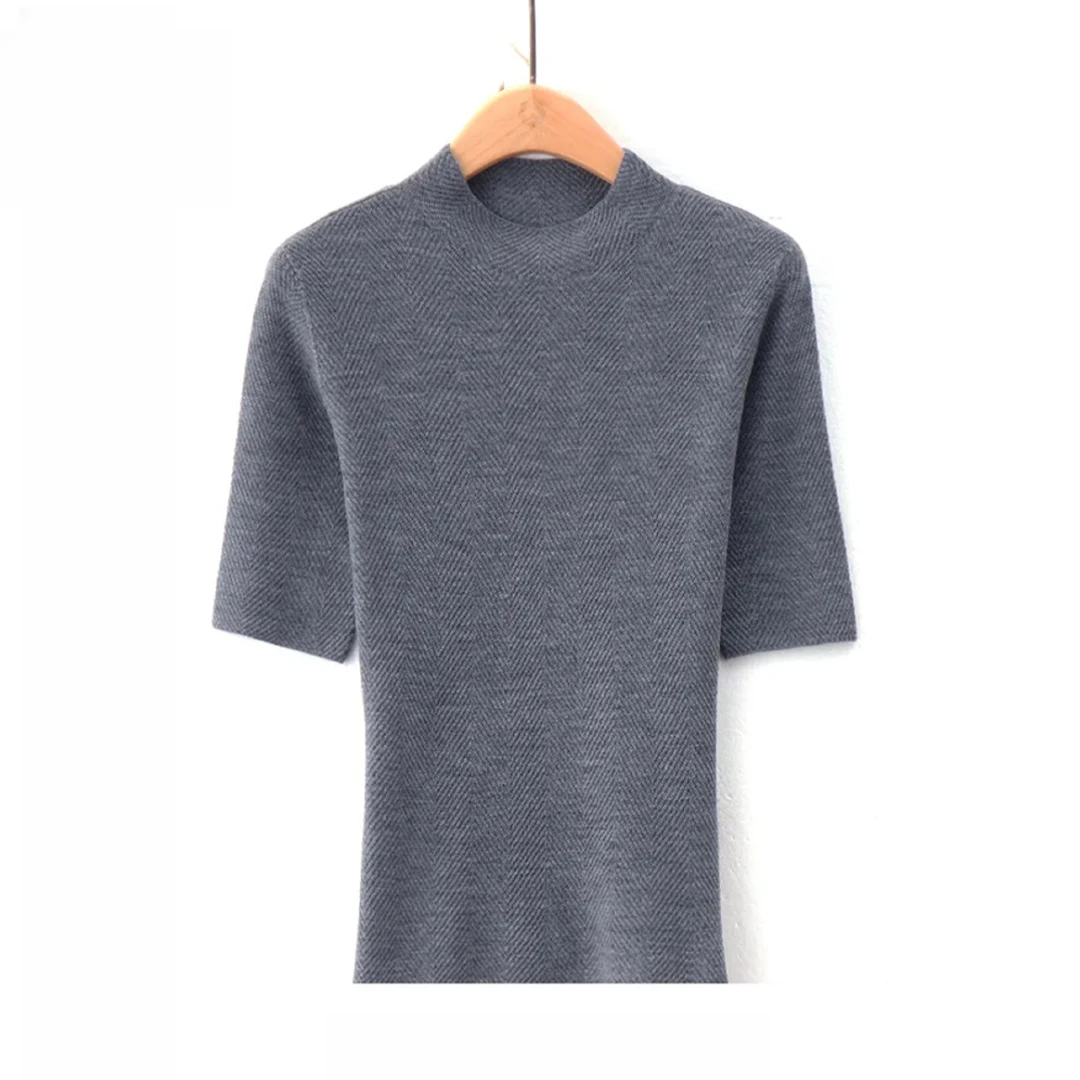 【主播推荐9】纯色针织套头中袖女上衣