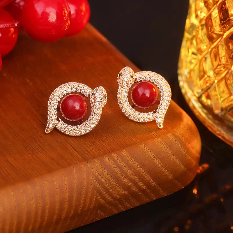 铜合金耳饰 红色蛇形轻奢无耳洞耳夹高级感小众精致气质独特女