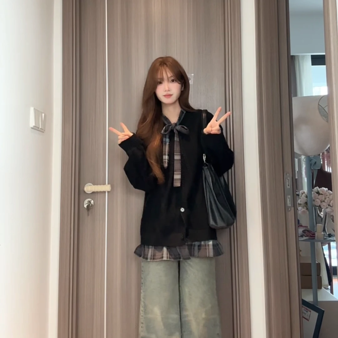 假两件毛衣女秋冬慵懒2025新款设计感小众宽松针织开衫上衣外套女