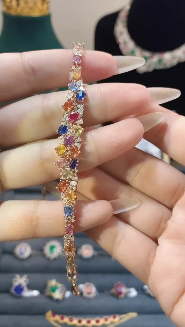 手链彩色蓝宝石未镶嵌天然彩色蓝宝石手链