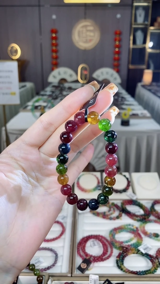 未镶嵌冰透体老矿碧玺单圈手串9mm+碧玺dan多样性发货一条