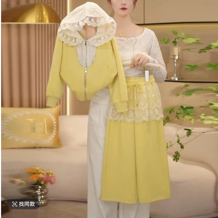 女童2025春秋套装儿童时尚洋气假两件连帽卫衣中大童阔腿裤两件套