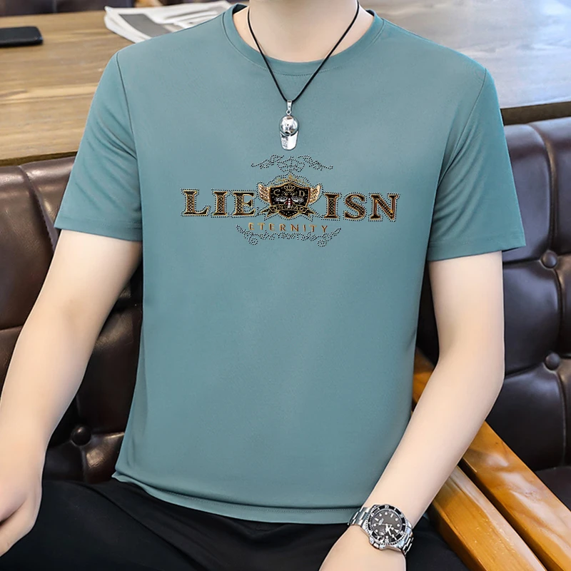 男士短袖上衣夏季套装男款圆领T恤冰丝休闲短袖男装宽松半袖t恤