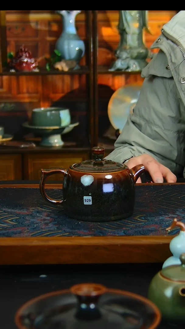 瓷片结晶釉全手工井栏壶，