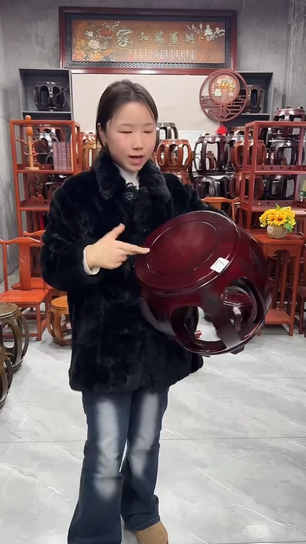 花梨木类家具【微瑕】酸枝色小号鼓凳7号