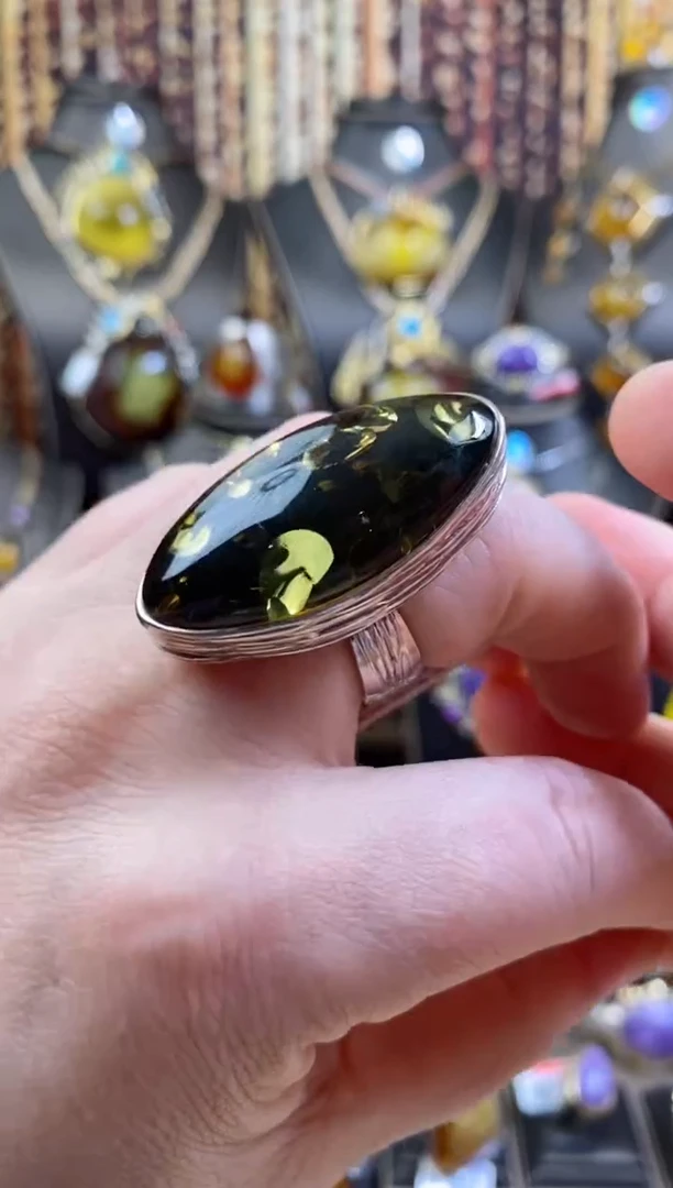 琥珀银S925镶嵌戒指戒指