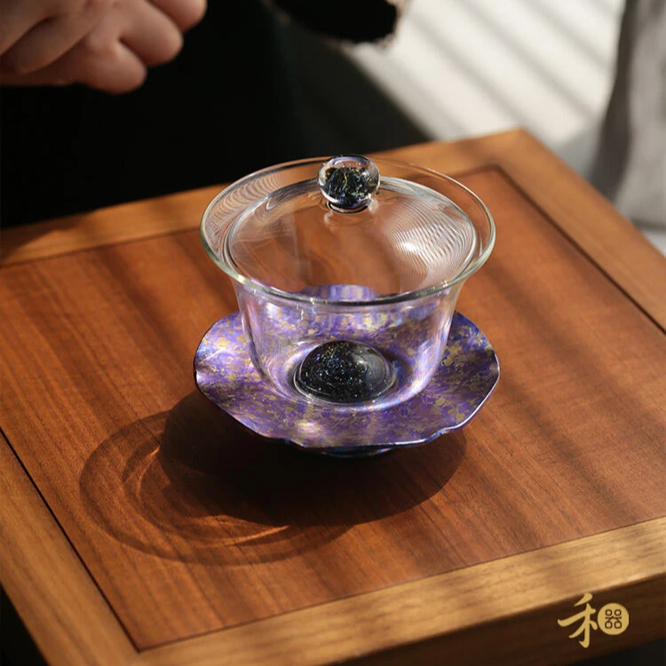 禾器斑斓曜辰钛底托星云紫盖碗 容量180ML