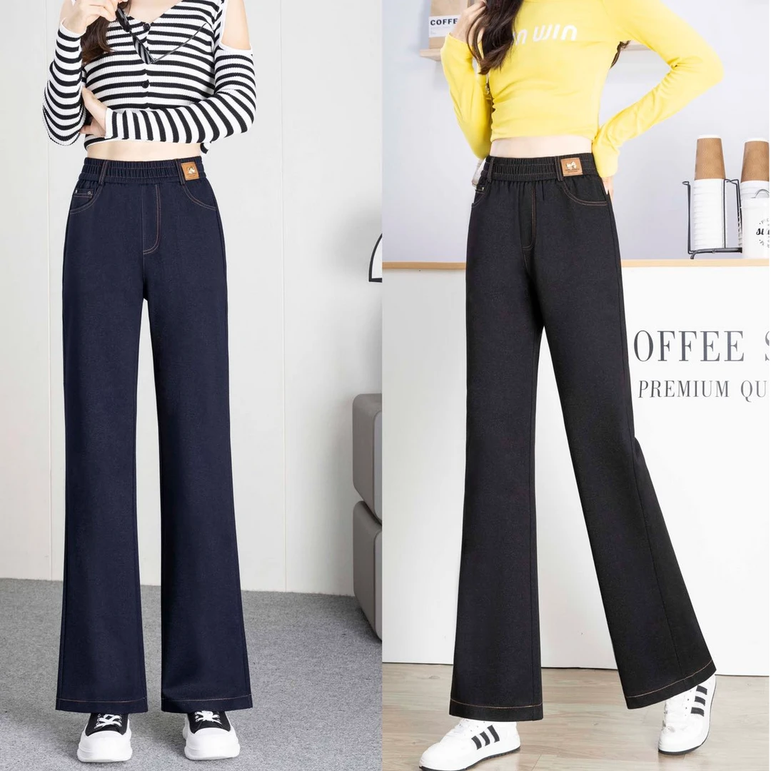 秋上新~四面弹不掉色！遮肉显瘦窄版阔腿牛仔裤！