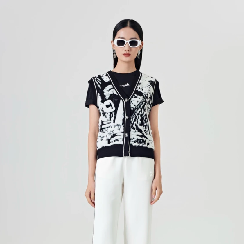 【ZOSOUL/佐色】时尚提花毛衫黑白(323611261)